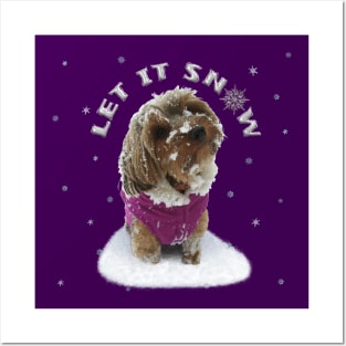 Let it Snow Yorkshire Terrier Dog, Yorkie, in a Coat with Snowflakes Posters and Art